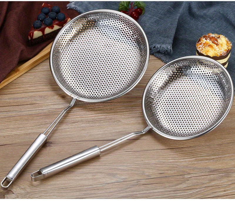 stainless steel colander set multi size hanging strainer for draining frying and cooking   metal slotted serving spoons with flat bottoms details 1