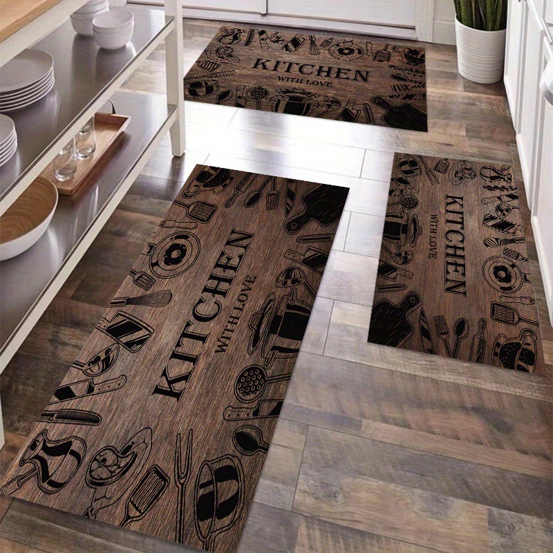 

1-3 Pcs, Welcome Carpet, Upgraded Thick Non-slip Mat Can Be Machine Washable, Kitchen Tableware Pattern Printed Mat, Living Room Bathroom Laundry Room Sink Door Mat, Combination Sets Of Multiple Sizes