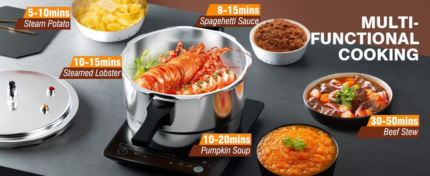 PYY 10Qt Aluminum Pressure Cooker with a Release Valve And Various Safety Features, Suitable for Use with Both Gas And Induction Cooktops, Includes a Canner Rack