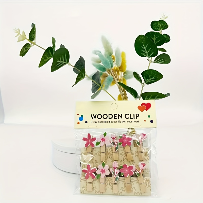 Image of 10pcs Set Of Decorative Wooden Clothespins - Finish With Pink , Socks, Underwear & Small Items Storage, Clothes Pins