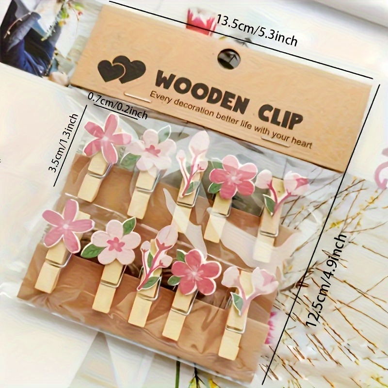 

10pcs Set Of Decorative Wooden Clothespins - With Pink , Socks, Underwear & Small Items Storage, Clothes Pins