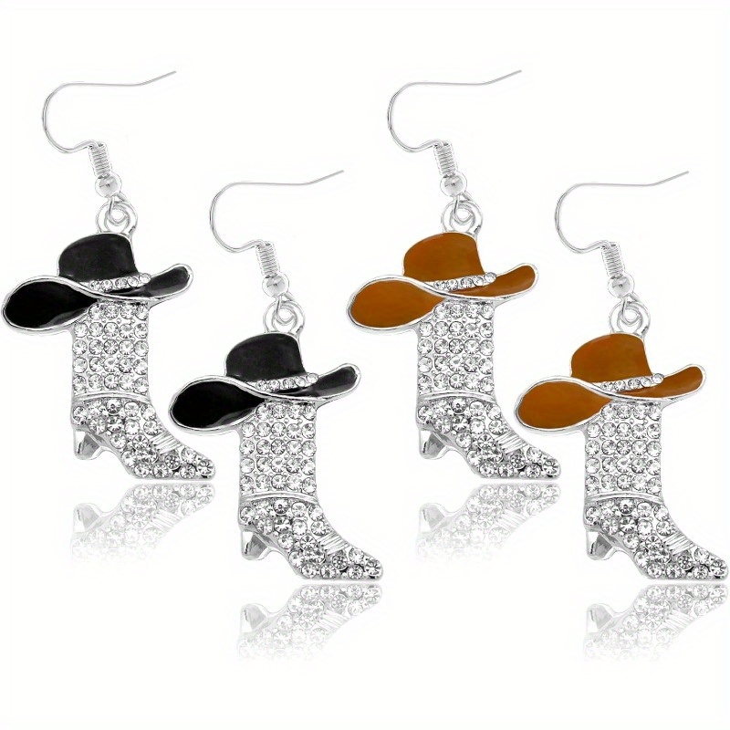 Sparkly Western Boots Dangle Earrings Cowgirl Cowboy Enamel Hat  Bohemian Rodeo Boot Drop Dangle Earrings for Women