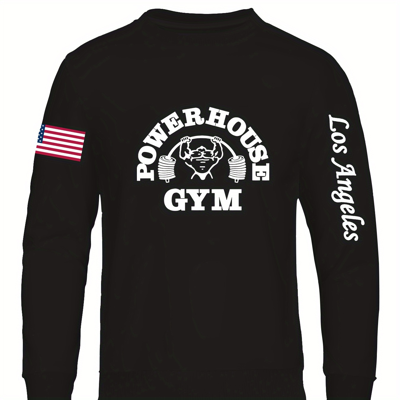 

Men's Casual Crew Neck Sweatshirt With Graphic Gym Print - Regular Fit Polyester Knit Fabric With Slight Stretch, Casual Style Long Sleeve Pullover With Usa Flag Detail