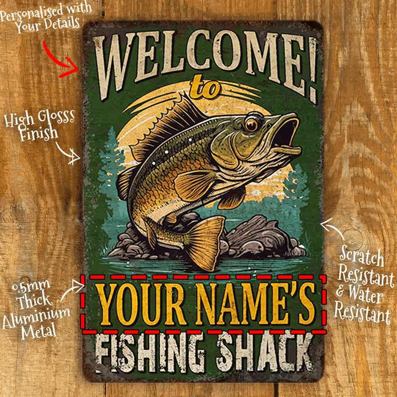 

Custom Fishing Shack Metal Sign - 8x12" Aluminum Decor For , & Tackle For Man Cave, Lake House - Perfect Gift For