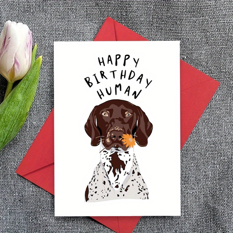 

German Shorthaired Pointer Dog Birthday Greeting Card - Humorous "happy Birthday Human" Message, Pet Theme Card For Parents, Siblings, Friends, 1 Piece