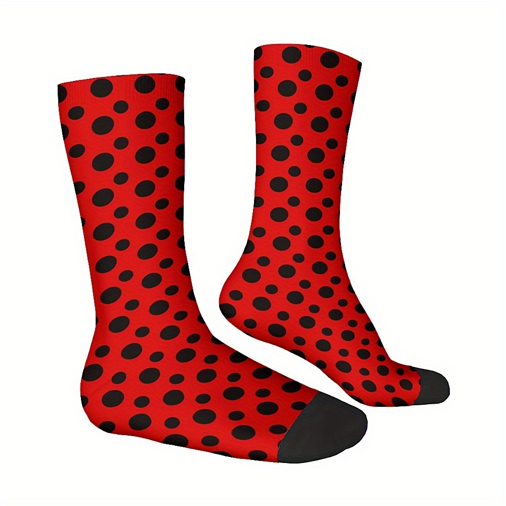 

Men's Breathable Crew Socks - Novelty Polka Dot Pattern, Comfortable Polyester , Machine Washable