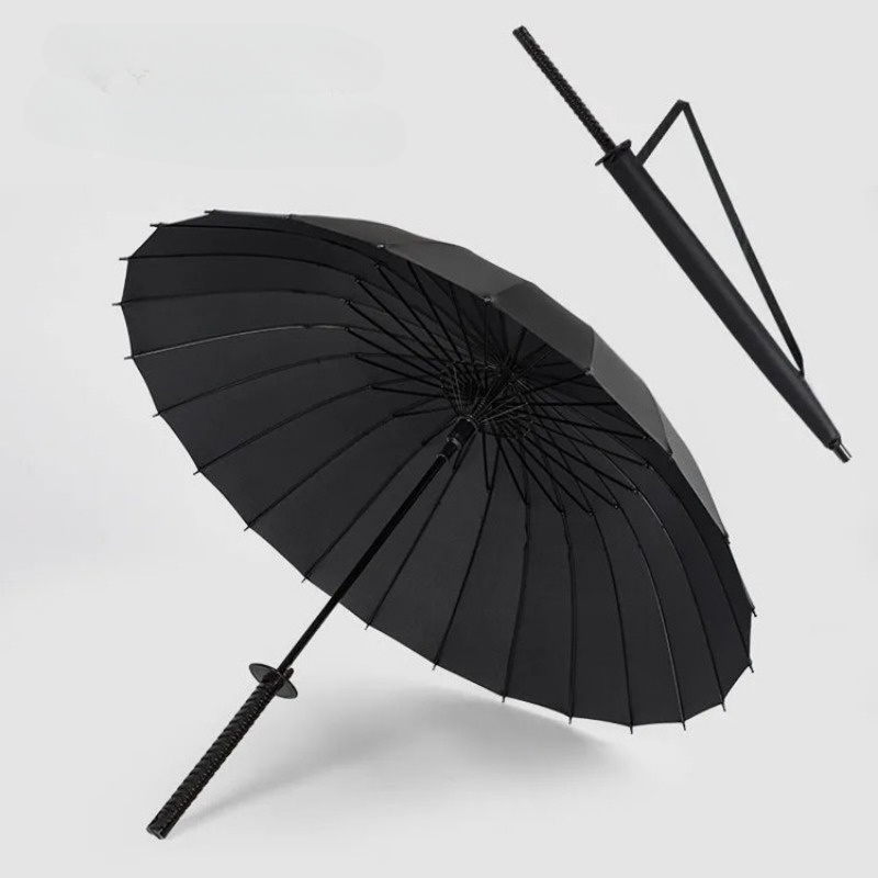 

Automatic Open Sword Handle Umbrella - 24 Ribs , Durable Plastic Handle, Water-resistant (190t) Canopy, Stylish Stick Umbrella For Rain And Sun