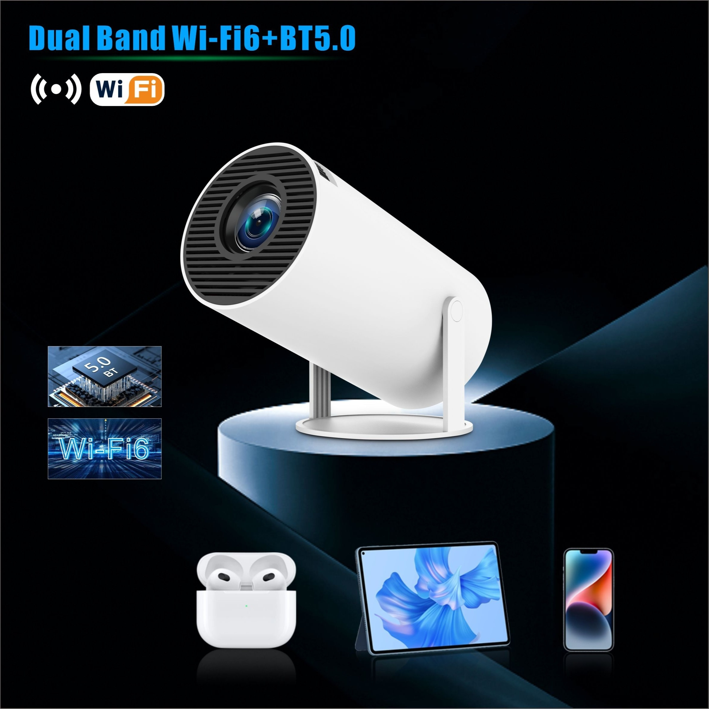 Proyector HY3000 4K 1080P*600P Android 12.0 con WIFI6 y BT5, Soporte 4K 1080P Proyector Portátil  ° Cine Portátil Inalámbrico para el Hogar   detalles 2