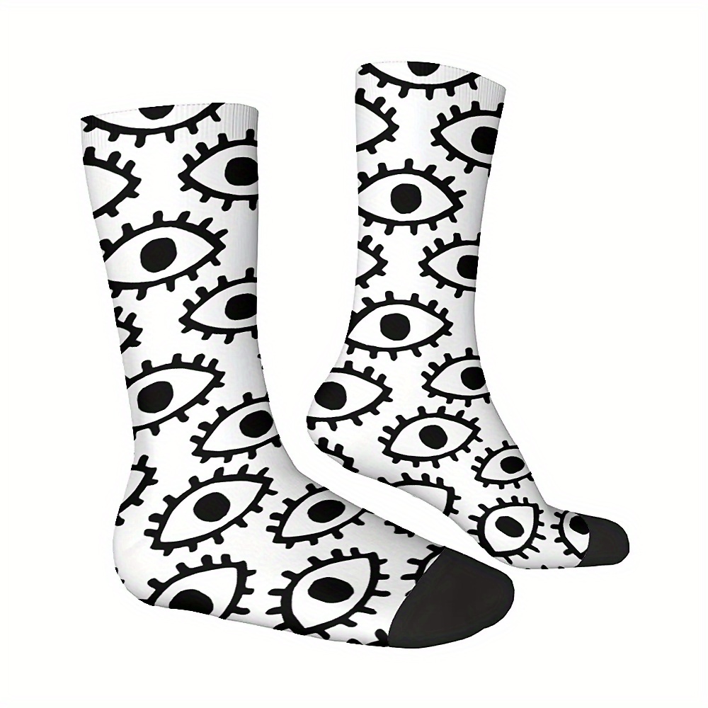 

Men's Mid-calf Crew Knit Socks With Eye Pattern - Fit Polyester & Spandex (95%/5%) - Novelty Casual Graphic Dress Footwear For Wear - Machine Washable