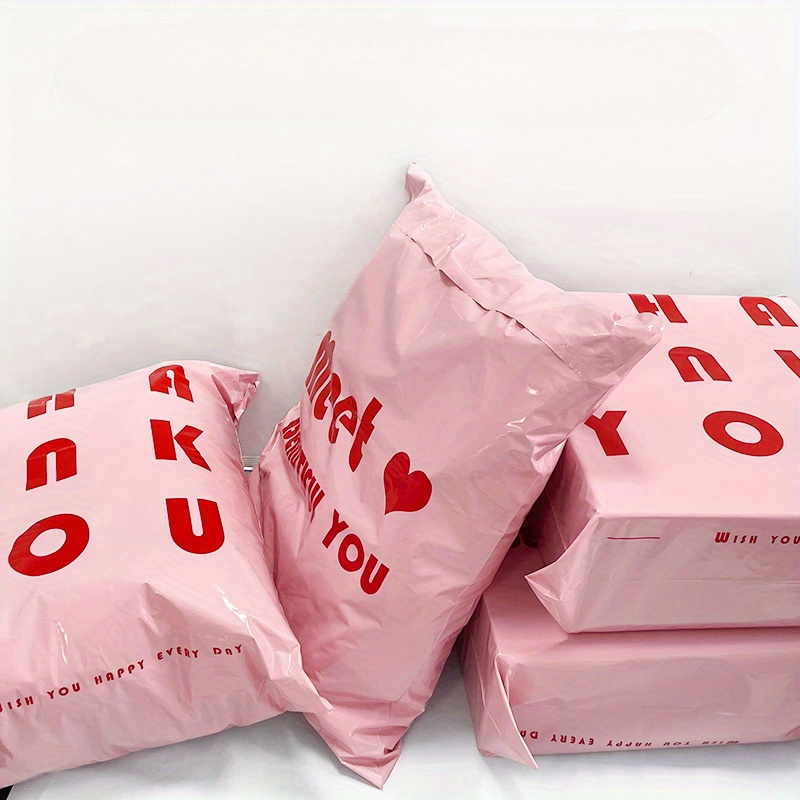 

100pcs Pink Waterproof Pe Bags With "thank You" & - , Thickened Plastic Mailing Envelopes For Shipping Of Dogs & More