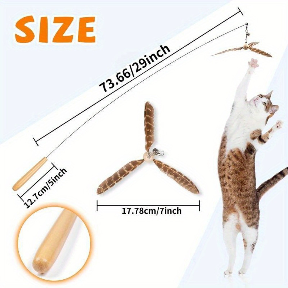 

Cat Wand Toys Interactive Cat Toys With 3 Feather Refills 29inch Wire Sturdy Wood Handle And Bell For Kitty Kitten Cat Toys For Indoor Cats Cat String Toy