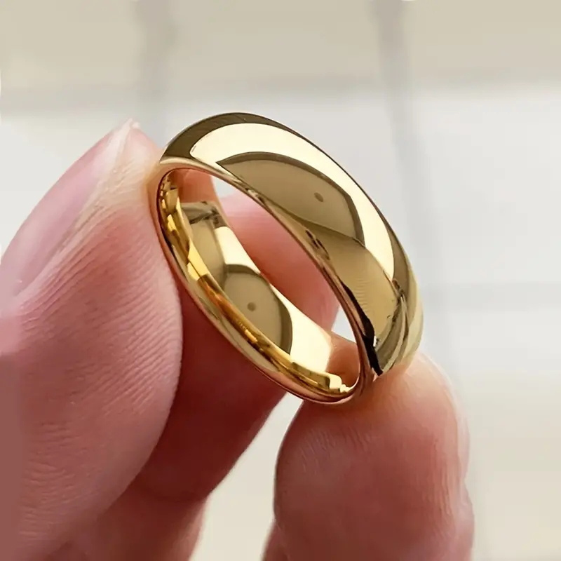TEMU An Elegantly 6mm Curved Titanium Stainless Steel Classic Ring, 24k Gold-plated, Suitable For All , , And Gift , Suitable For Men And Women