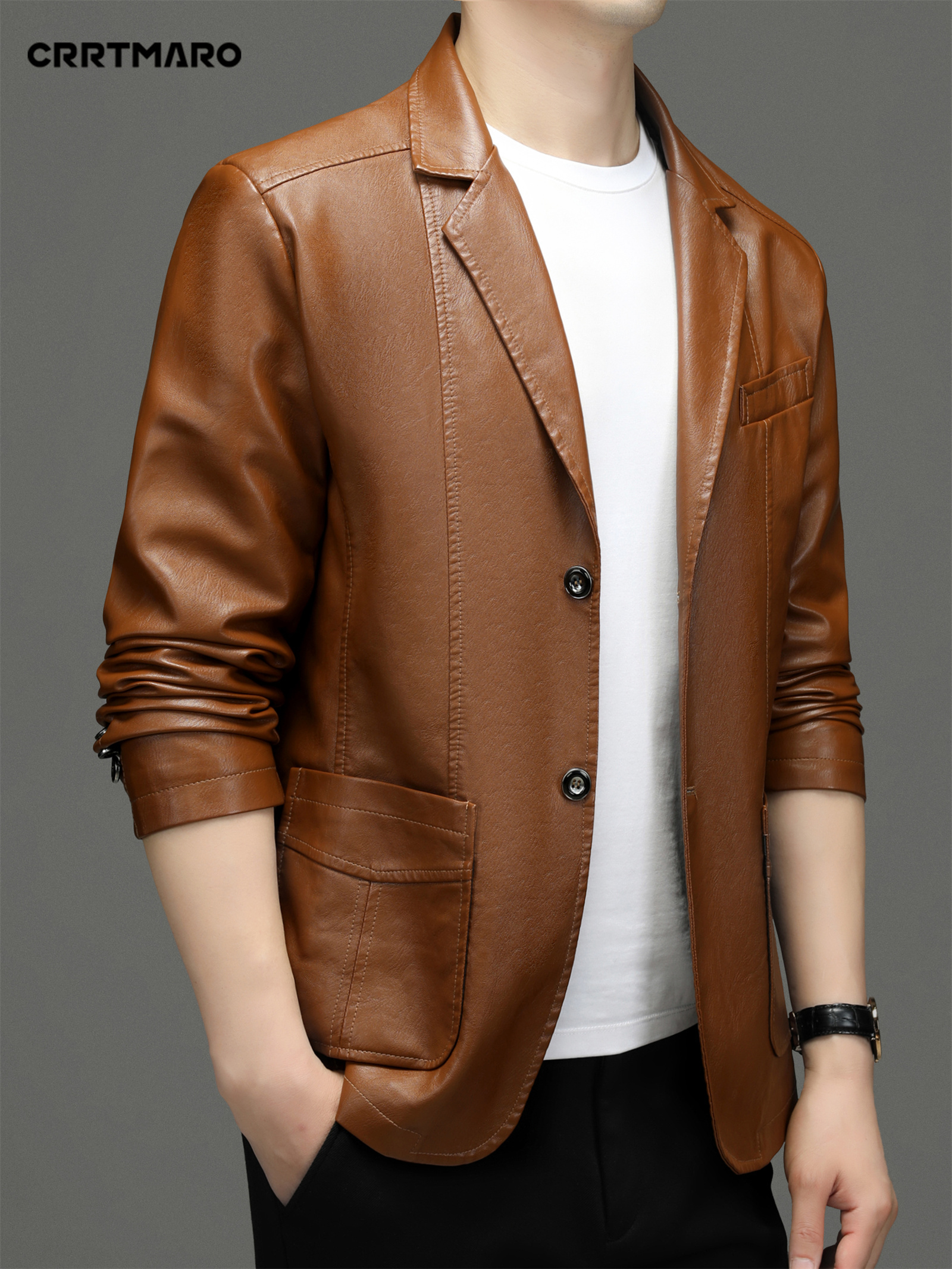 *'s Red PVC Jacket Casual Long Sleeve Button-Up with Lapel Collar, Glossy  Machine Washable, Stylish Outerwear for Everyday Use