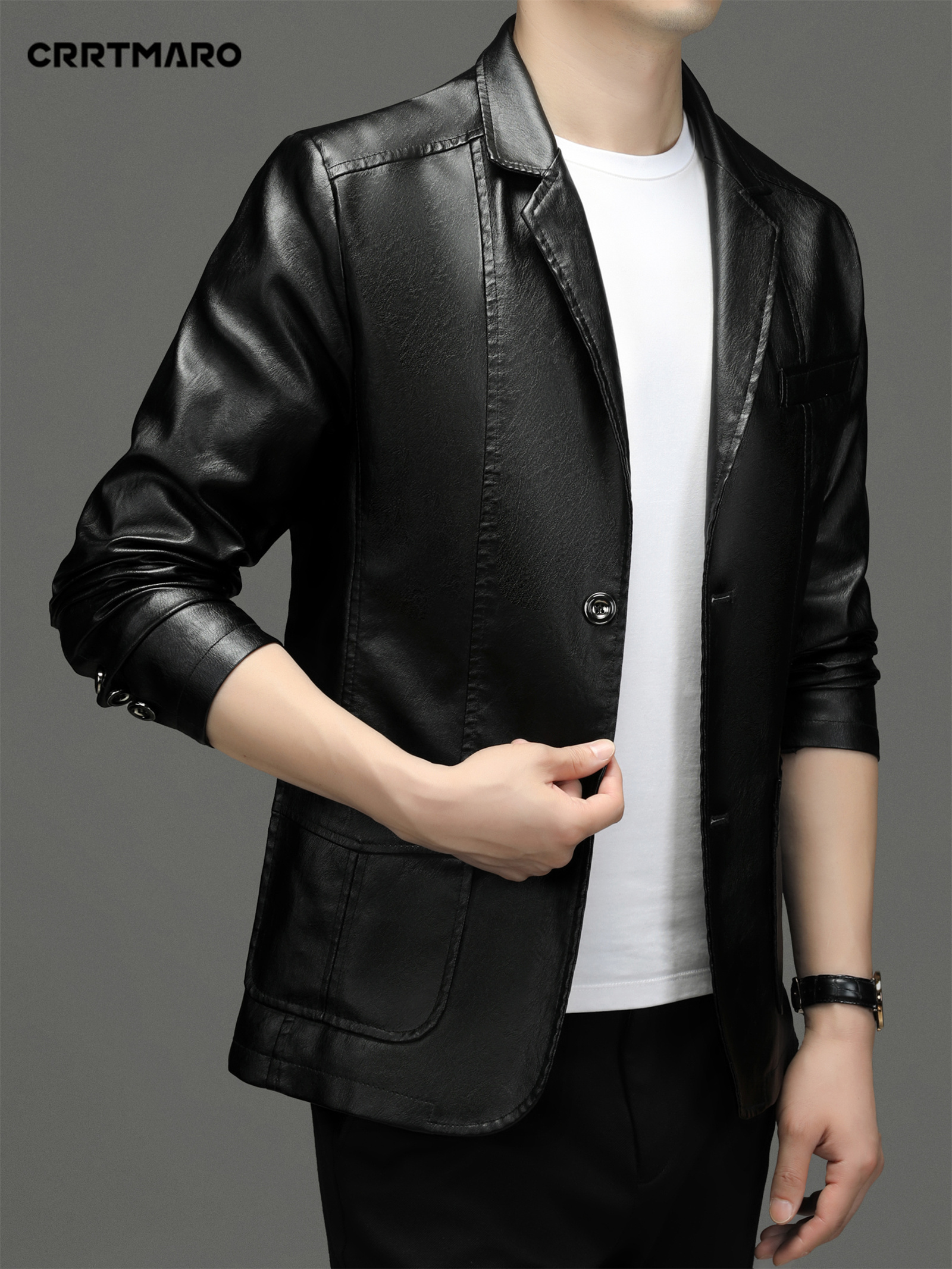 *'s Red PVC Jacket Casual Long Sleeve Button-Up with Lapel Collar, Glossy  Machine Washable, Stylish Outerwear for Everyday Use