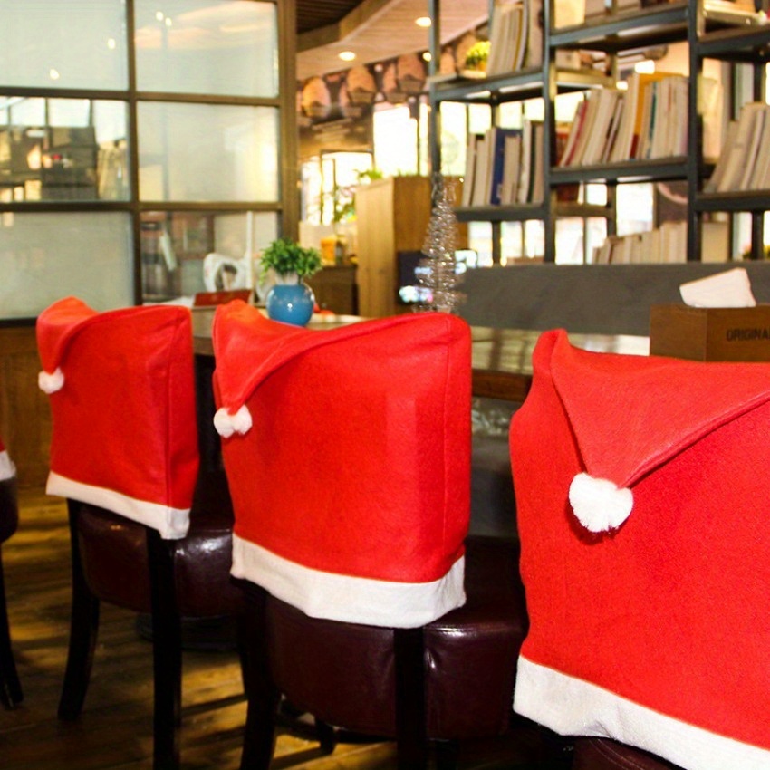 

6pcs Christmas Hat Chair Covers - Non-woven, Holiday Decor For Home And Restaurant, Christmas Decor