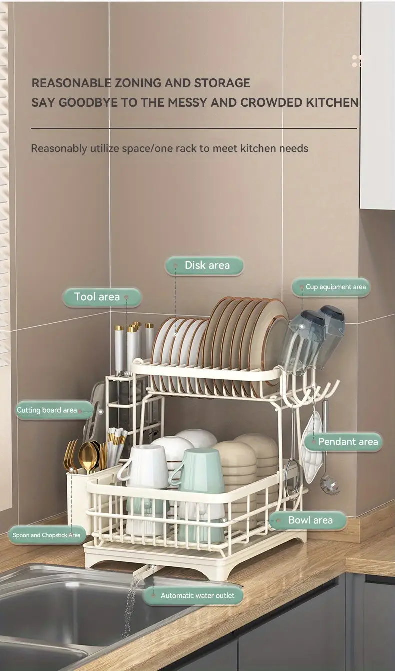heavy duty dish rack space saving 2 tier dish drying rack with utensil holder no assembly needed organizer for countertop plates pots bowls ideal for home commercial use dish drying rack for kitchen counter rustresistant material apartment living Product details 2