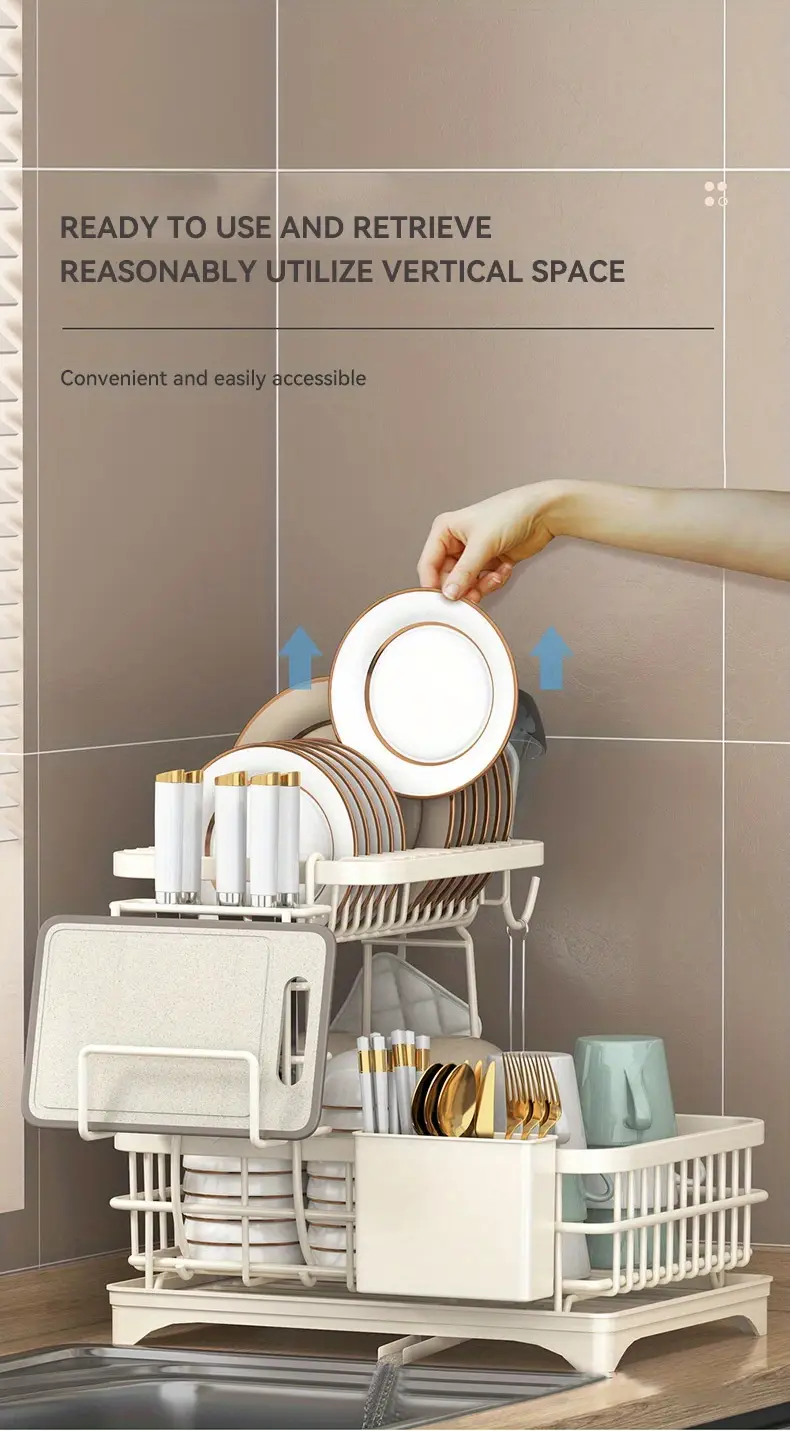 heavy duty dish rack space saving 2 tier dish drying rack with utensil holder no assembly needed organizer for countertop plates pots bowls ideal for home commercial use dish drying rack for kitchen counter rustresistant material apartment living Product details 5
