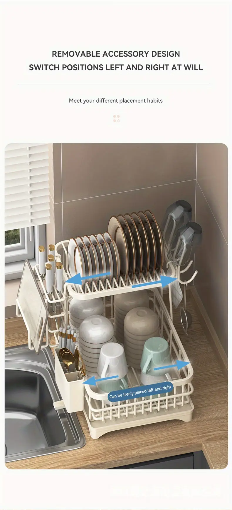 heavy duty dish rack space saving 2 tier dish drying rack with utensil holder no assembly needed organizer for countertop plates pots bowls ideal for home commercial use dish drying rack for kitchen counter rustresistant material apartment living Product details 8