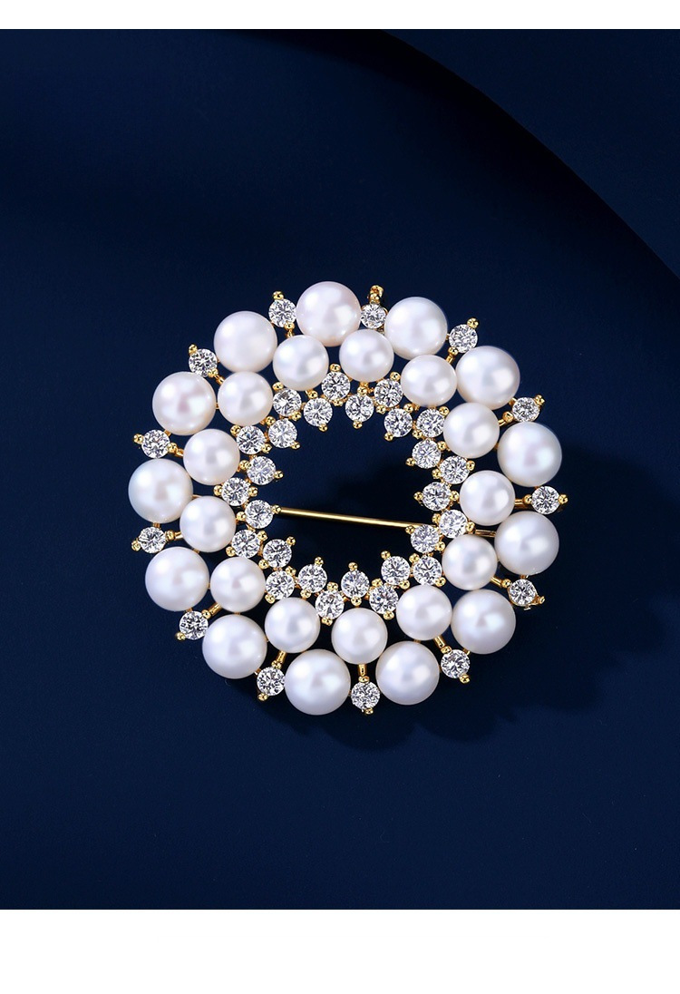 luxurious pearl and   floral wreath brooch pin elegant   with sparkling accents for coat and jacket accessory details 0