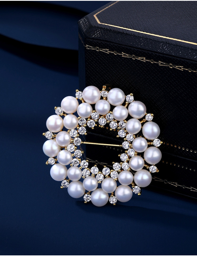 luxurious pearl and   floral wreath brooch pin elegant   with sparkling accents for coat and jacket accessory details 1