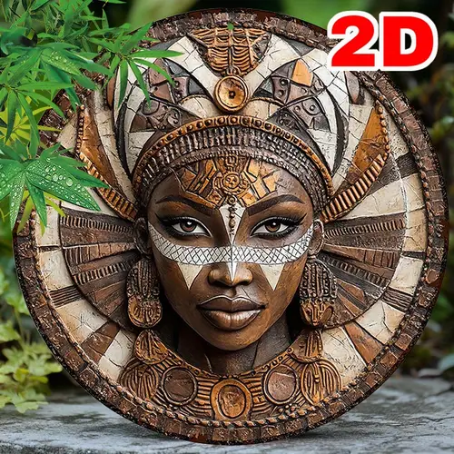 1pc classic african muse 8x8 inch round metal wall art tribal style aluminum decor with golden accents ideal for home gift no electricity needed featherless cultural wall decor geometric patterns textured surface vintage wall art