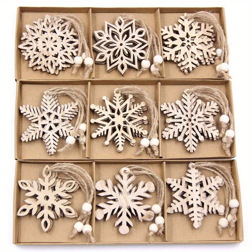 

12pcs Unfinished Wooden Snowflake Ornaments - Beige Wood Hanging Pendants For Christmas Tree Decor, Diy Crafts & Holiday Decorations