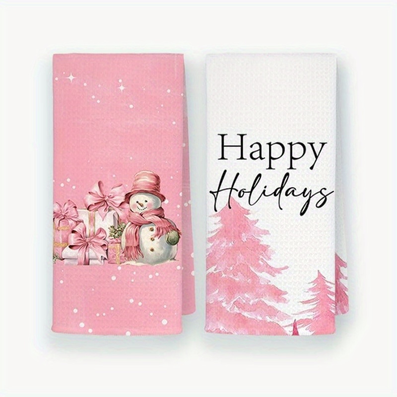 

2-pack Christmas Kitchen Towels Set - Woven Polyester Decorative Hand Towels, Contemporary Super Soft Dish Cloths, Coastal Holiday Snowman & Tree Theme, Machine Washable, 18x26 Inches