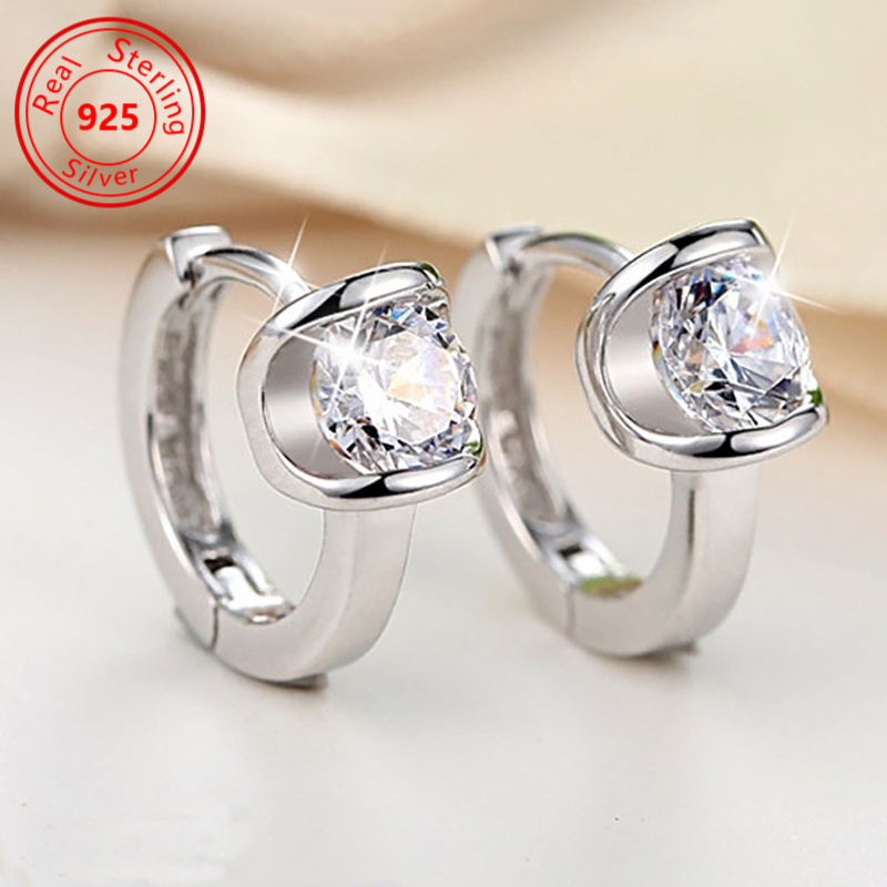 

1 Pair Of 925 Sterling Silver Zirconia Hoop Earrings For Ladies Earrings Engagement Birthday Party Gift Jewelry