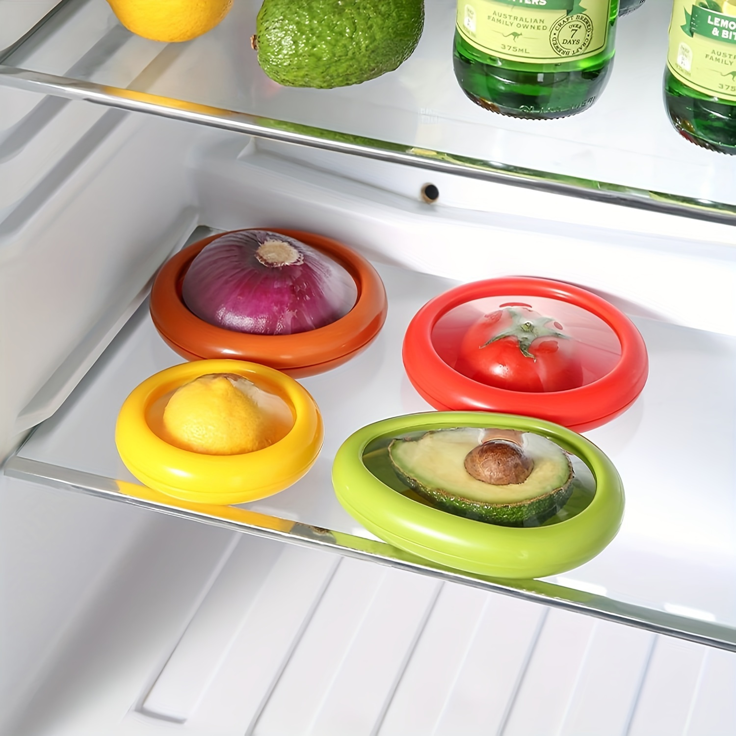 2024 premium silicone fruit and vegetable storage box reusable refrigerator container for avocado tomato onion lemon 4pcs details 1