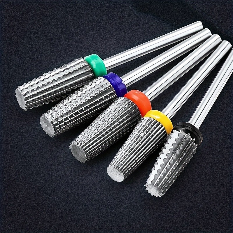 

5pcs Hypoallergenic Tungsten Carbide Nail Drill Bits Set - Multi-use 5-in-1 Design Electric File Bits For Acrylic & Gel Removal - 3/32" Shank For Manicure & Pedicure Tools