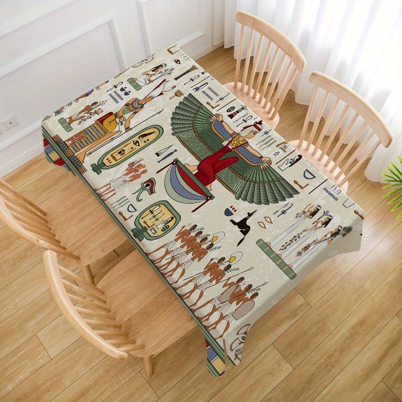 

Egyptian-inspired Printed Rectangular Tablecloth - Stain-resistant, Polyester, Dining & Kitchen Decor