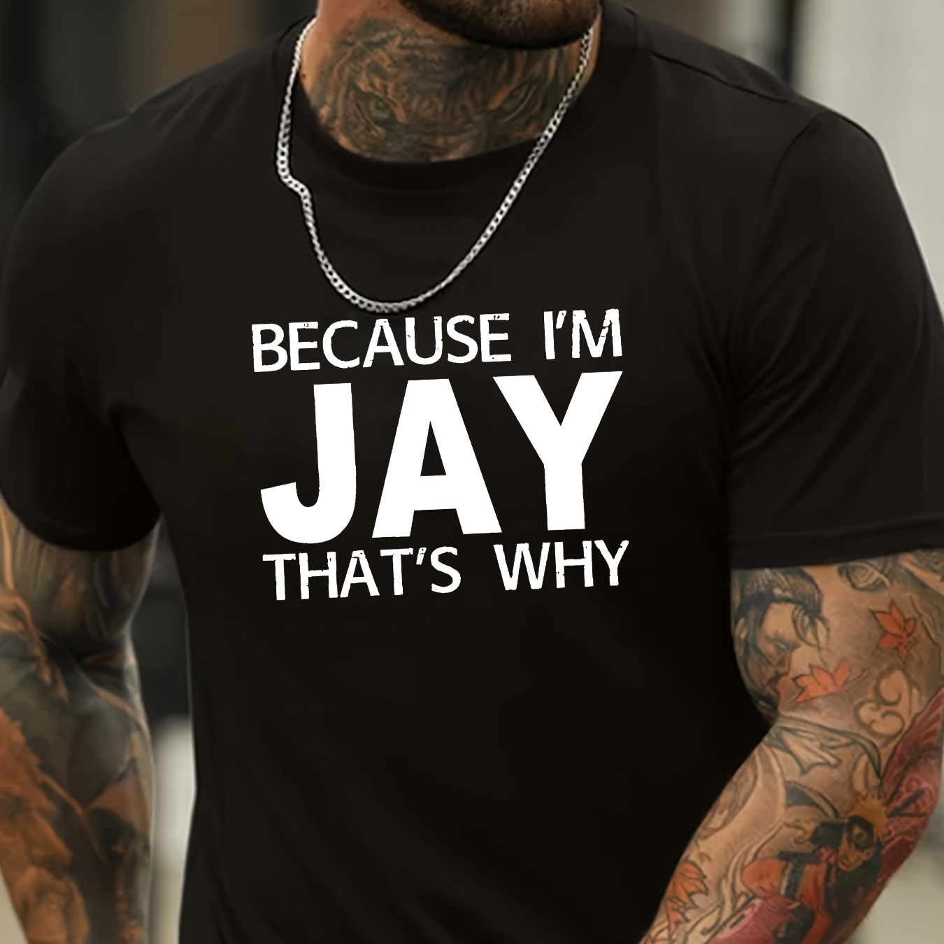 

Men's Casual Cotton T-shirt - Short Sleeve, Round Neck With Unique 'jay' Print | Summer & Sports, Plus Size T Shirts