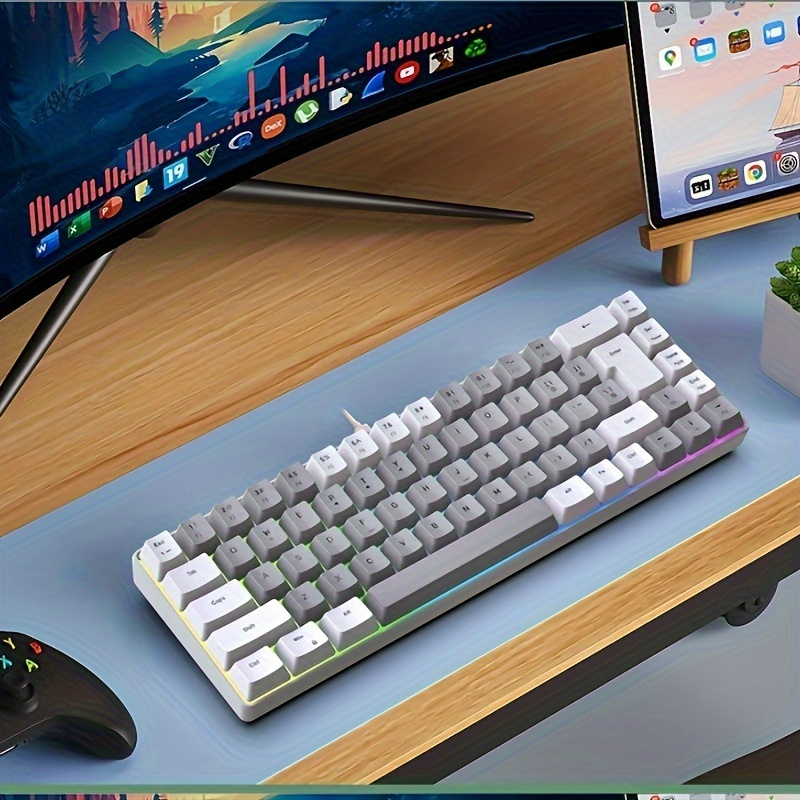 TEMU Hot Selling, 68 Key Rgb Luminous Wired Gaming Keyboard]mechanical Feel Keyboard For Gaming And Office, Film Switch Keycap Design, Wired Tpckey