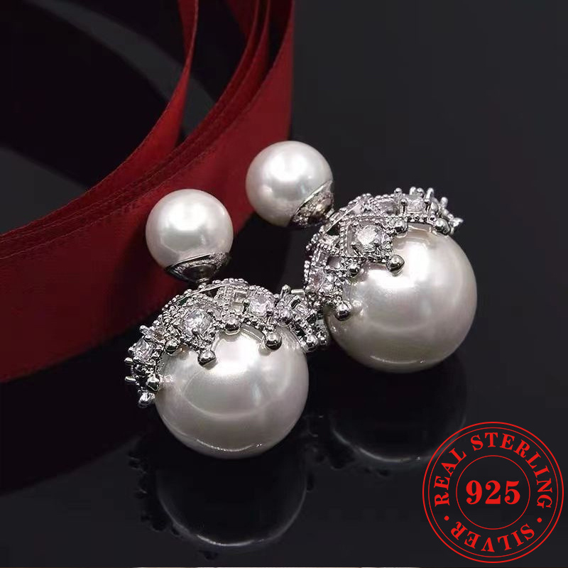 

1pair S925 Silver Freshwater Pearls Earrings, Lace Edging Inlaid With Cubic Zirconia Snowflake Christmas Jewellery, With Gift Box, Suitable Party, Gifts, Festival, Wedding, Christmas Gifts