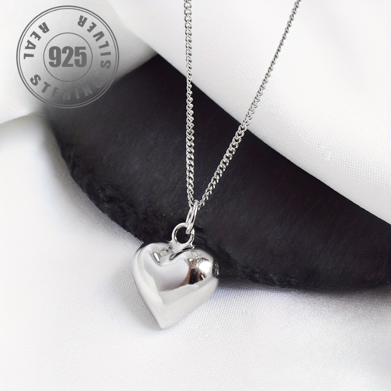 

S925 Sterling Silver Simple 3d Heart Pendant Necklace Personalized Clavicle Chain Jewelry Accessory For Everyday Wear Or Weddings.3.6g/0.13oz