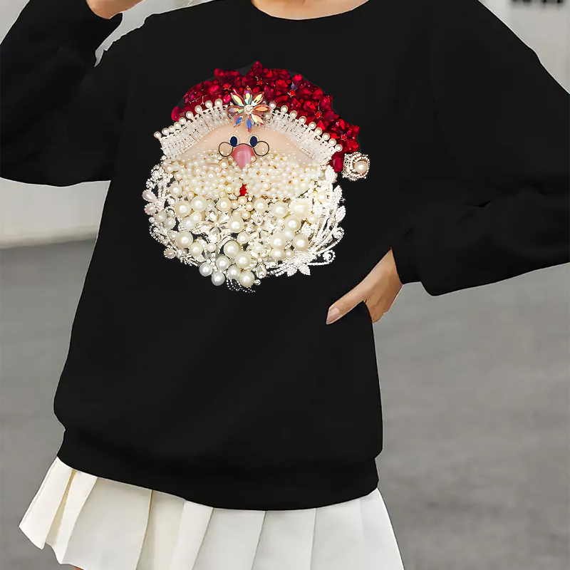 

Christmas Santa Claus Graphic Print Sweatshirt, Crew Neck Casual Sweatshirt For Fall & Spring, Women's Clothing