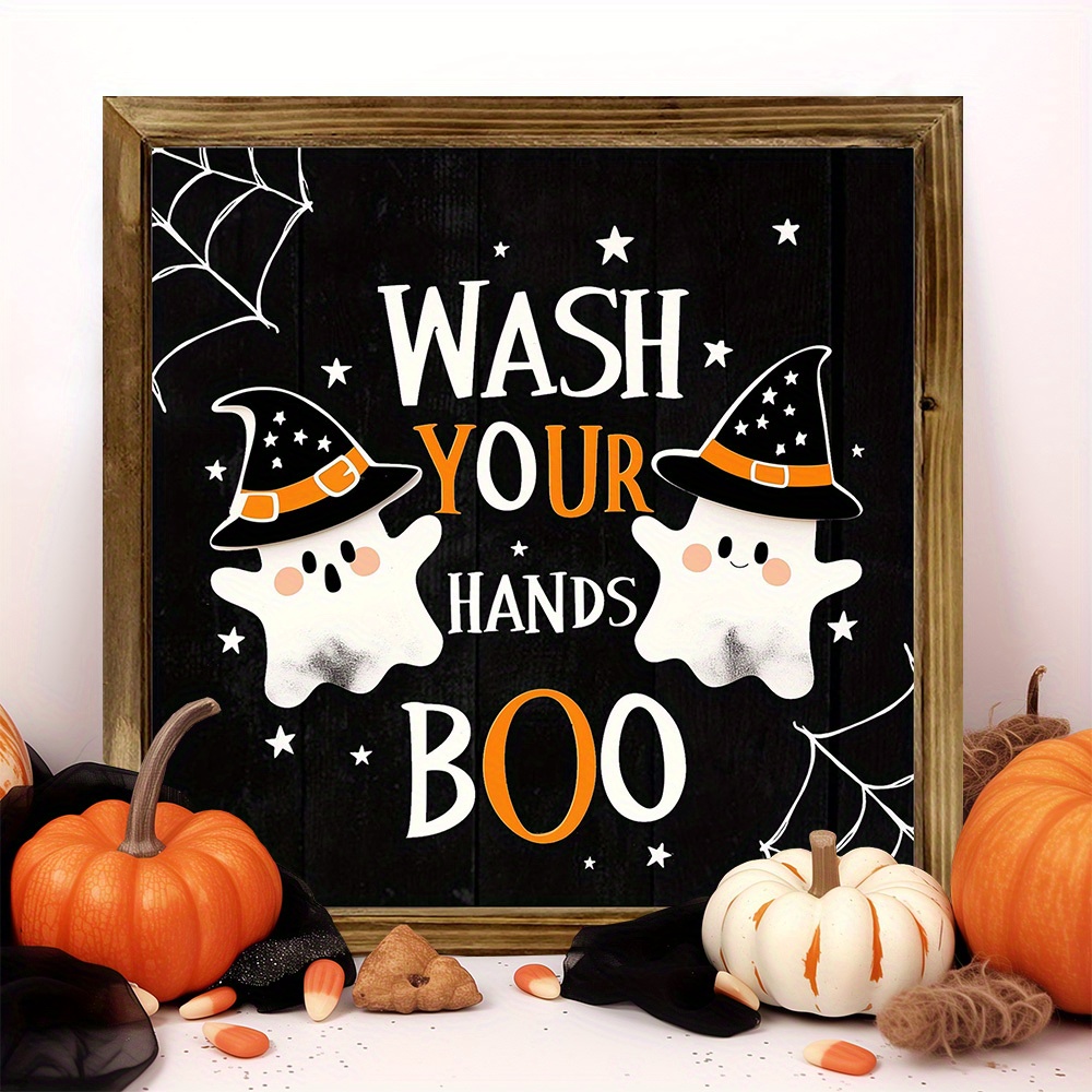 

Halloween Bathroom Wooden - Boo , Plaque Decor, Multipurpose Hanging Art For Fall Decoration 8x8