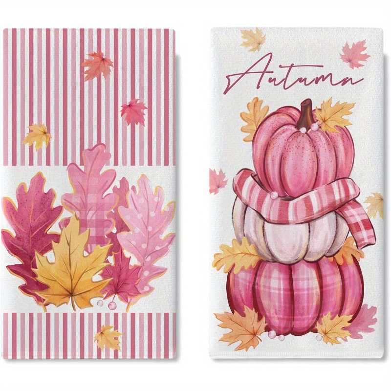 

Festive Fall Kitchen Towels: 2 Pcs & Maple Leaf Design, 18x26 Inch, Soft & Machine Washable, Perfect For Thanksgiving Decor