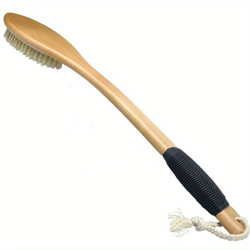 

Ergonomic Wooden Bath Brush With Long Handle - Natural Bristle Exfoliating Scrubber For Wet Or Dry Use, Non-slip Grip, , No Power Required (1pc)