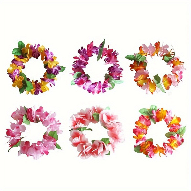 

6pcs Hawaiian Wreath Headbands - Tropical Crown For Beach, Pool, Summer Party Decorations - No Electricity Needed