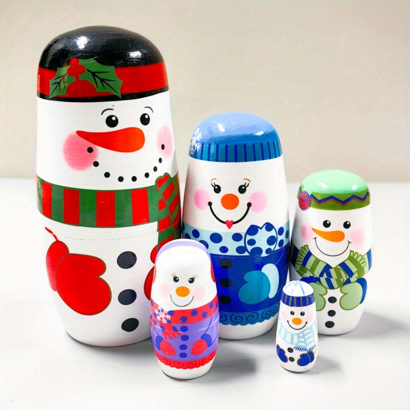 

Wooden Snowman Nesting Dolls - Christmas, Halloween, Thanksgiving & Birthday Gifts | Decor & Educational Toy Set