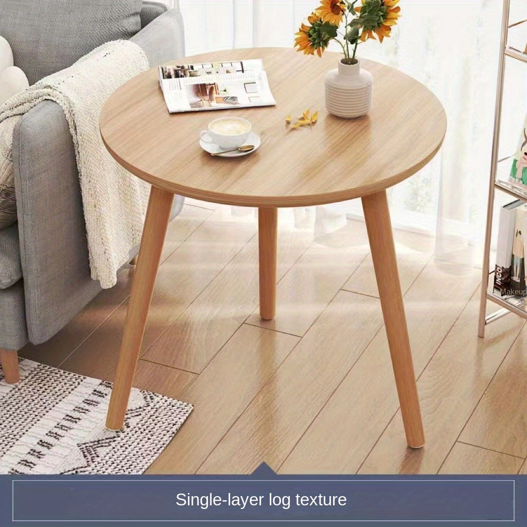 TEMU 1pc Wooden Round Side Table - Small -saving Coffee Wood Frame, For Reception Area, , Room, Bedroom