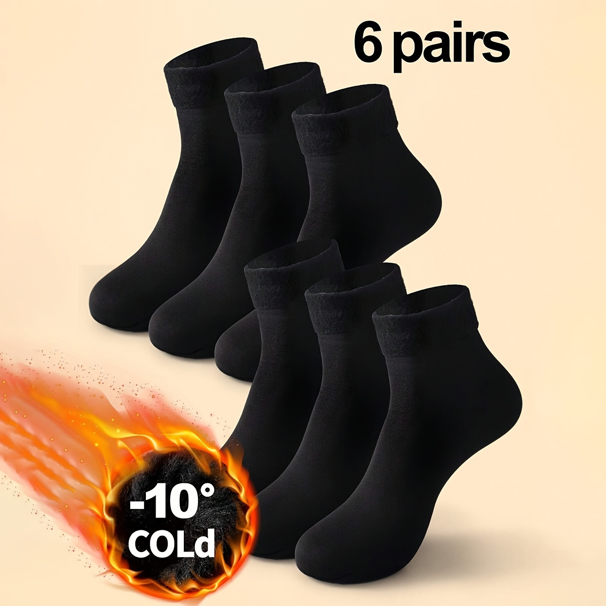 

6 Pairs Fleece Lined Socks, Simple & Warm Solid Mid Tube Socks, Women's Stockings & Hosiery