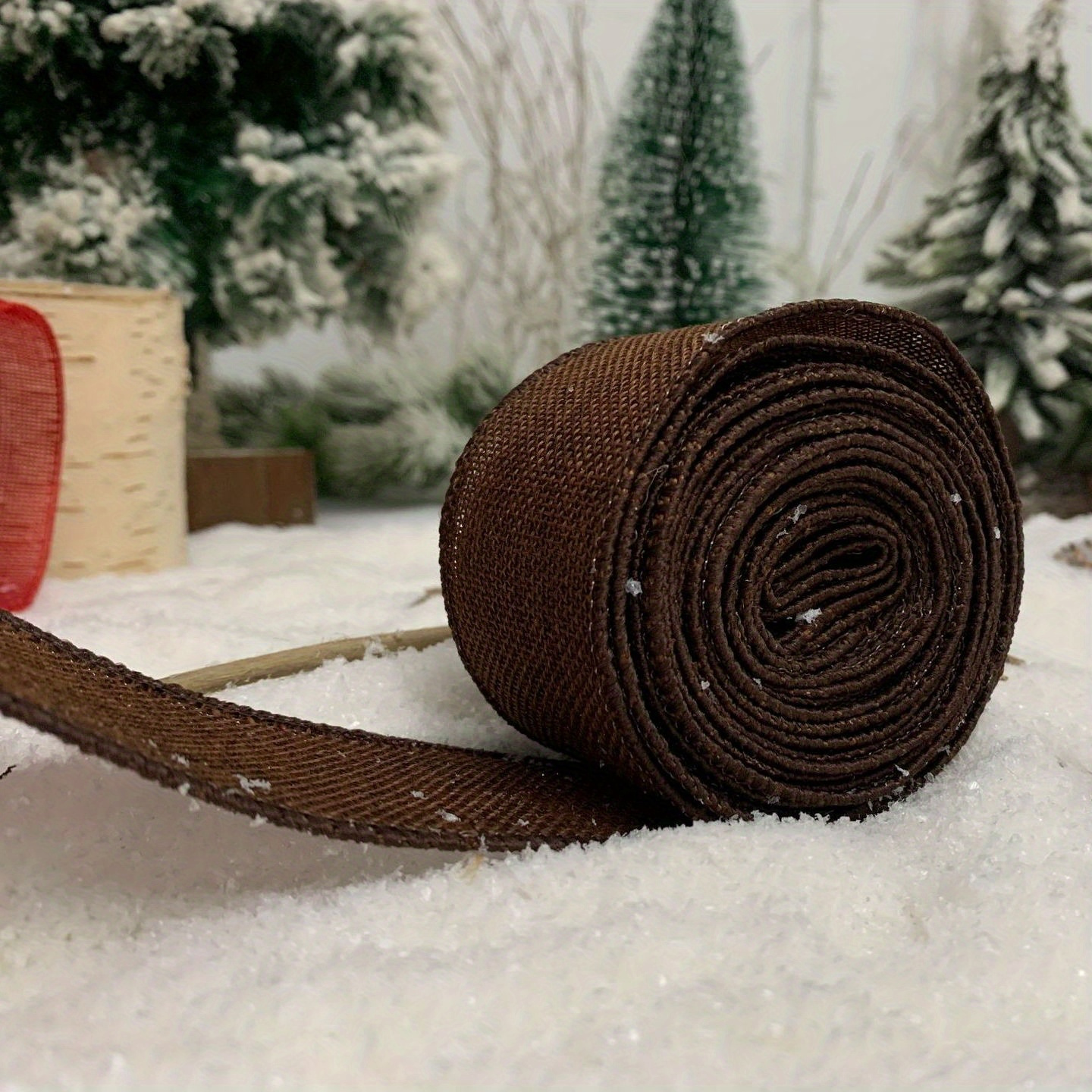 TEMU 2pcs, Burlap Wired Ribbon Rolls, Wrapping Burlap Ribbon Brown Olive Green Jute, For Christmas Crafts Decoration Wedding Floral Bows Trims Craft