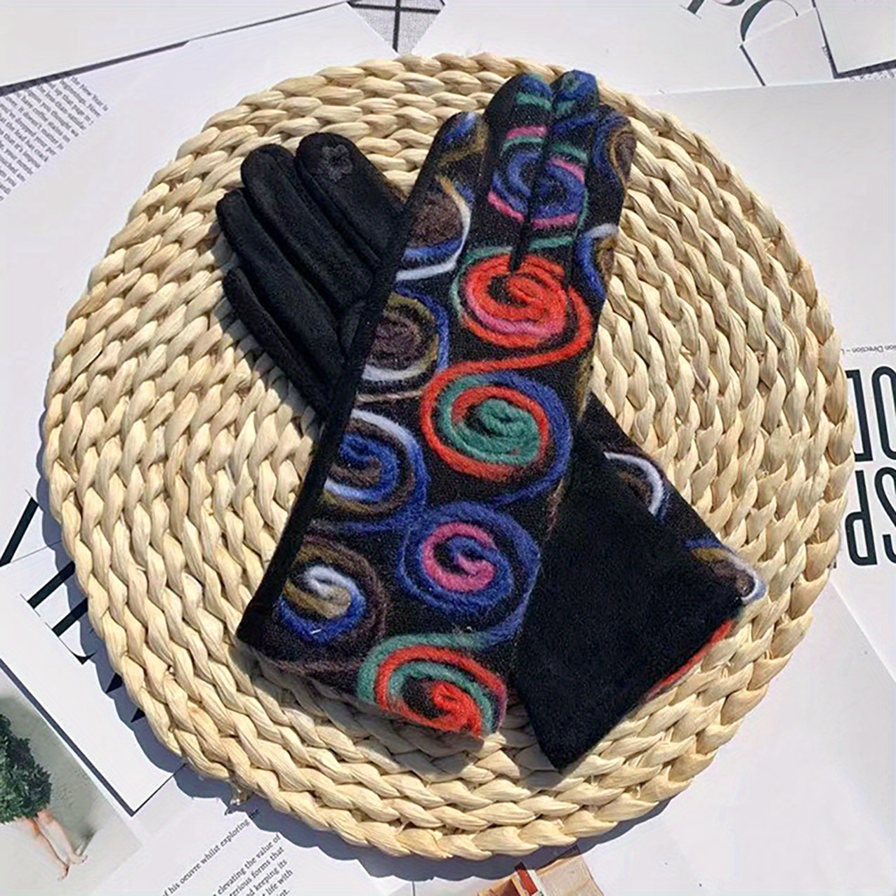 TEMU 1pair Cycling Warm Gloves, Women's Fashion Embroidered Finger Gloves, Outdoor Sports Warm Gloves, Christmas Gift, Suitable Gifts For