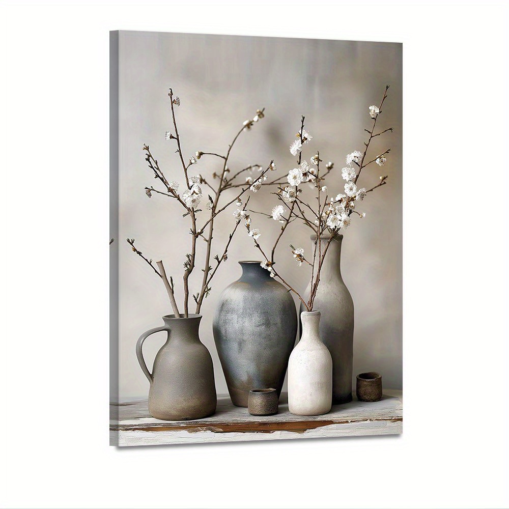 

1pc Farmhouse Flowers Rustic White In Vase And Gray Rustic Zen Canvas Wall Art Picture Painting Decor Murals Living Room Restaurants Bedroom Bathroom Kitchen Modern Artwork Decorative Paintings Gifts