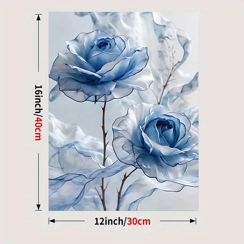 TEMU 1pc Art Mural Moderne Minimaliste de Roses Bleues - Peinture Florale Bleu Doux avec Cadre en Toile Enveloppée, Décoration Élégante de Fleurs