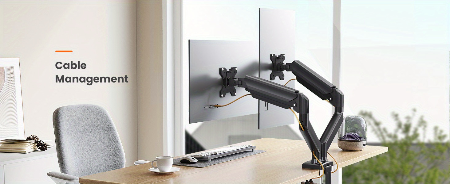 32 inches screen dual monitor mount home kitchen furniture max 22 lbs arm adjustable dual monitor stand sturdy steel dual monitor arm with 180 swivel tilt 360 for home office 75 100mm details 3