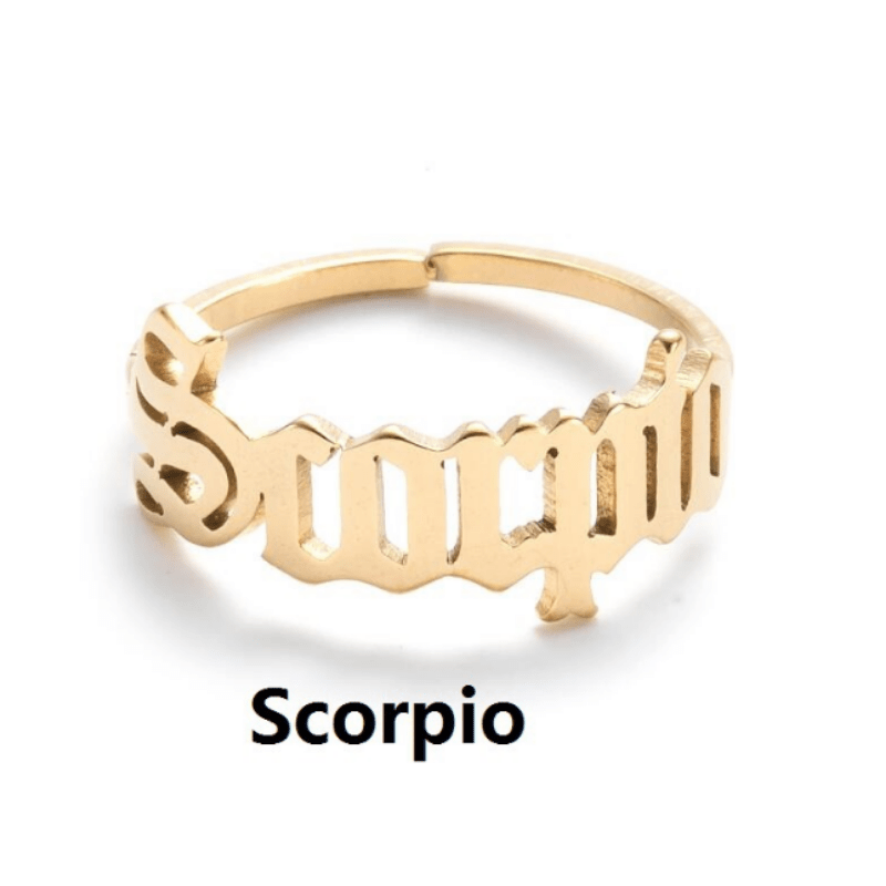 TEMU New 201 Stainless Steel Ring, Non-fading, European-style , Retro Minimalist Letter Zodiac Sign Party Jewelry Gift