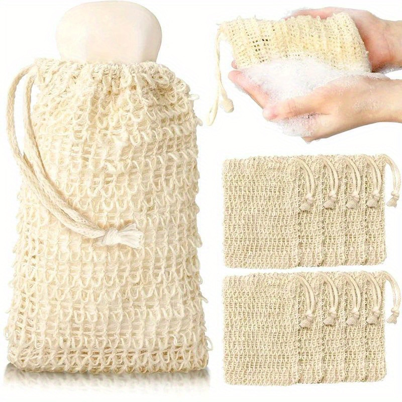 

10pcs Natural Sisal Bags - Exfoliating Mesh Pouches For Shower, Foaming & Drying Soap Bars